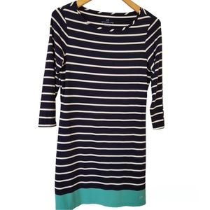 Southern Tide Navy White Green Striped Dress Long Sleeve Scoop Neck Comfy Medium